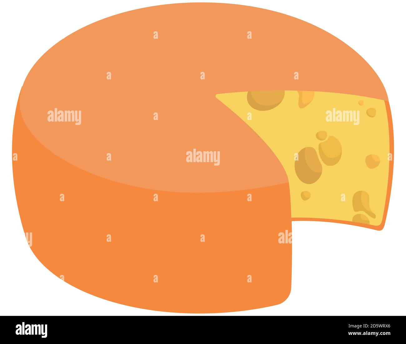 Formaggio isolato su sfondo bianco. Prodotto di latte in stile cartone animato. Illustrazione Vettoriale