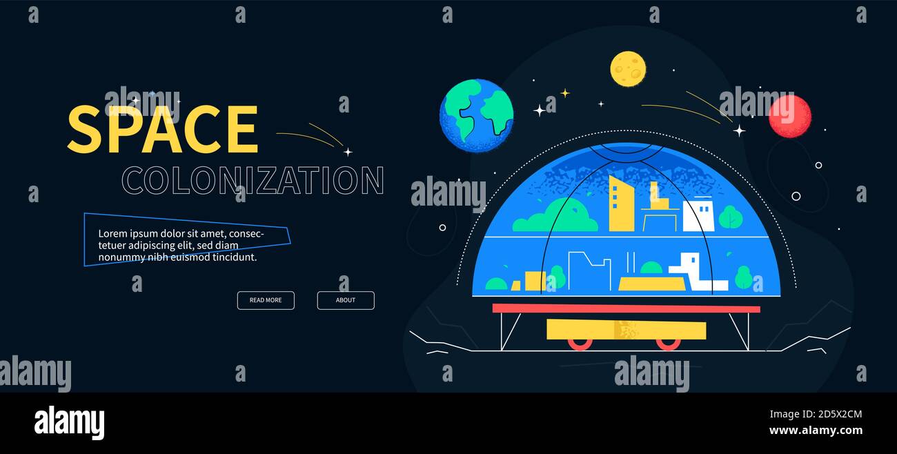 Colonizzazione dello spazio - banner Web colorato in stile piatto Illustrazione Vettoriale