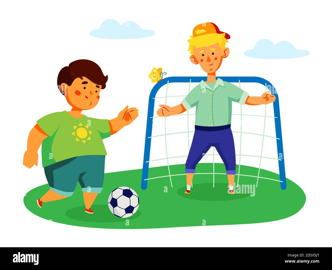 Bambini che giocano a calcio - disegno piatto colorato stile illustrazione  Immagine e Vettoriale - Alamy