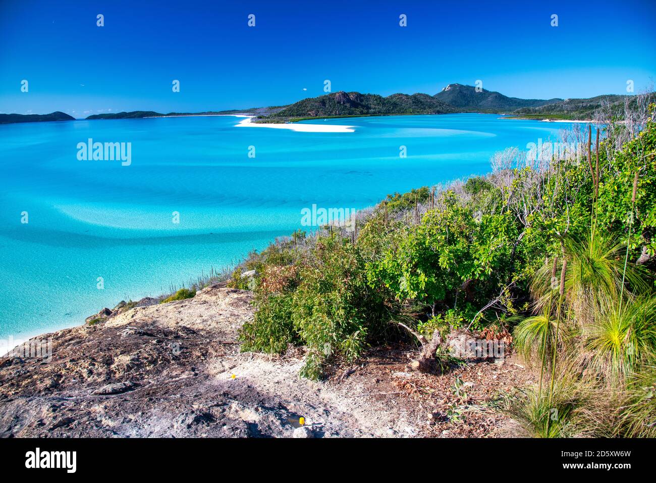 Vista aerea delle fantastiche isole Whitsunday. Whitehaven Beach in una giornata di sole. Foto Stock