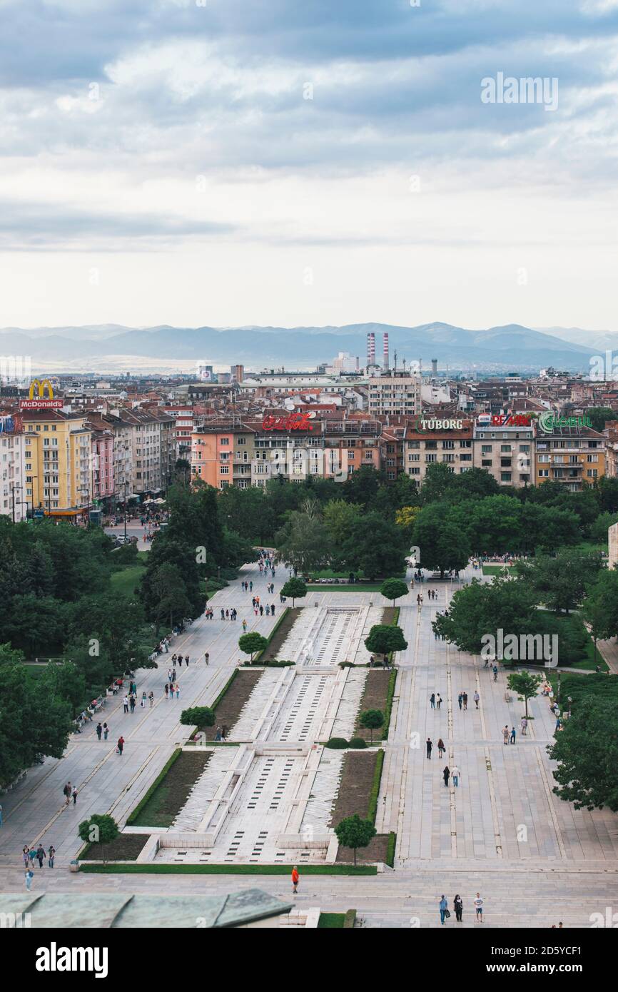 La Bulgaria, Sofia, vista città, vista dal Palazzo Nazionale della Cultura a park Foto Stock