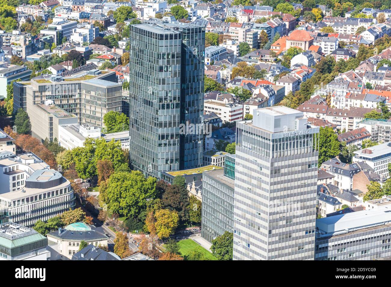 Germania, Francoforte, vista sulla città con alti edifici dalla torre principale Foto Stock