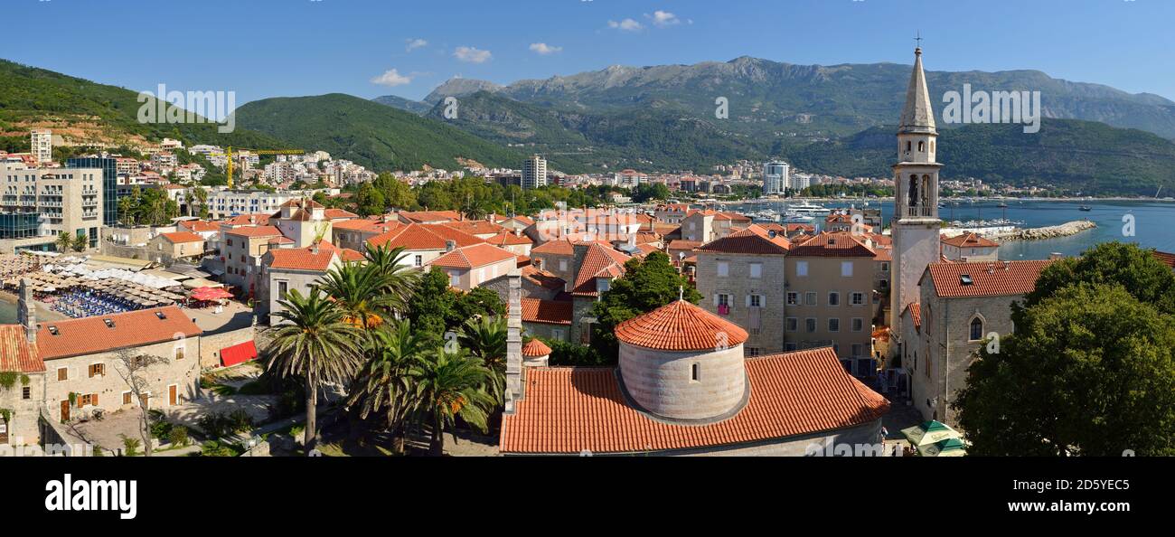 Montenegro, Crna Gora, i Balcani, Vista su Budva, Panorama Foto Stock