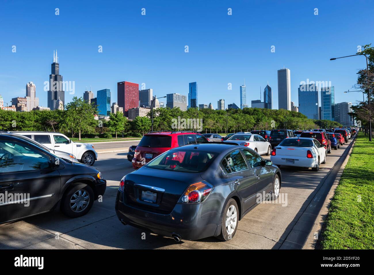 USA, Illinois, Chicago, ingorgo sul Lake Shore Drive Foto Stock