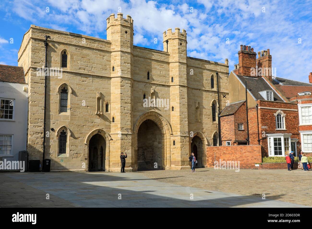 Exchequer Gate nella città di Lincoln, Lincolnshire, Inghilterra, Regno Unito Foto Stock