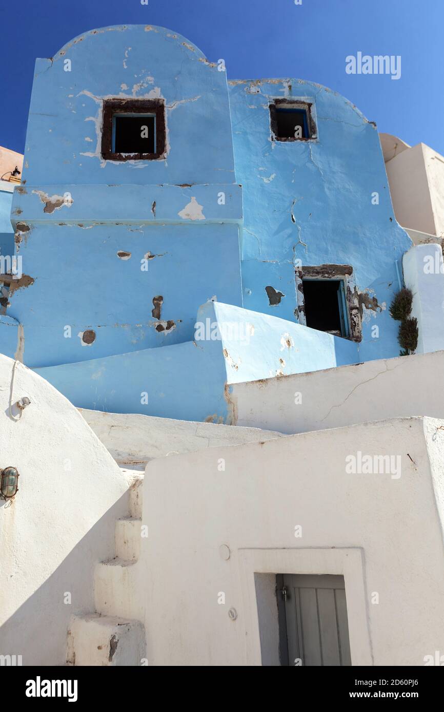 Santorini scale e casa blu Oia Grecia Isole Foto Stock