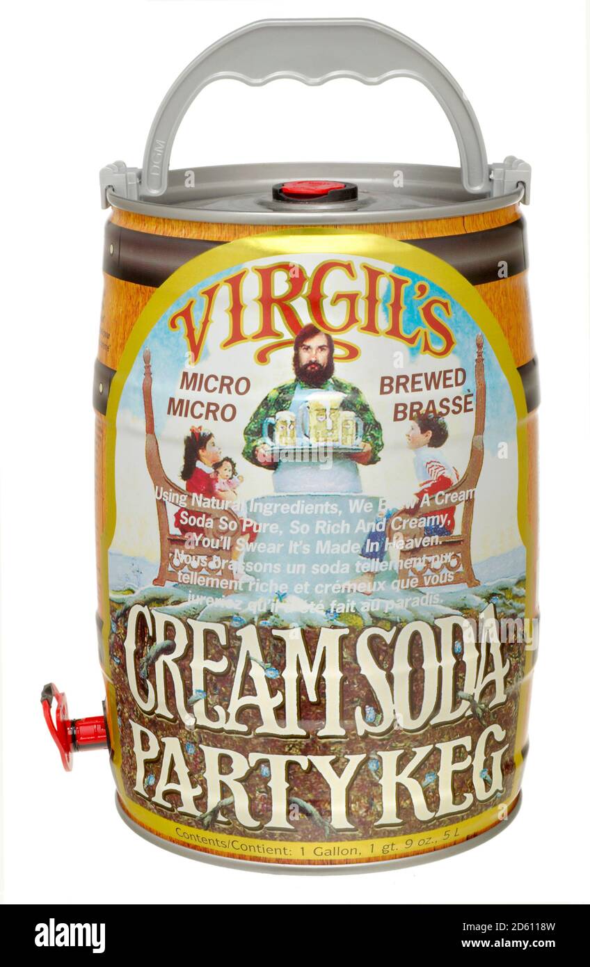 Virgil's crema di soda un gallone party barile fotografato su un sfondo bianco Foto Stock