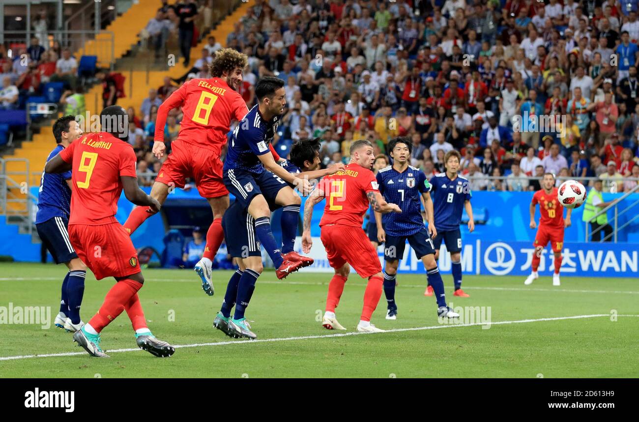 Il belga Marouane Fellaini (8) segna il secondo obiettivo della sua parte il gioco Foto Stock