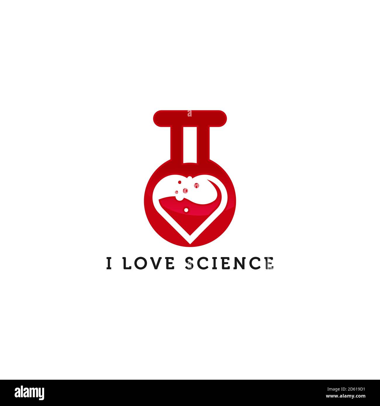 asbtract il logo della scienza moderna con il simbolo del cuore d'amore Illustrazione Vettoriale