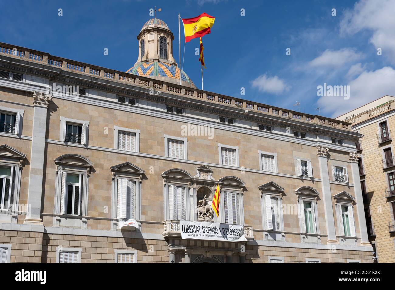 Barcellona, Catalogna, Spagna - 3 ottobre 2020: Vista di Generalitat di Catalonia Palace, Presidenza del Generalitat, in piazza Sant Jaume Barcellona Foto Stock