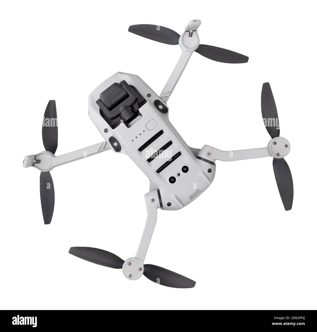 percorso del drone isolato sulla vista dal basso bianca Foto Stock