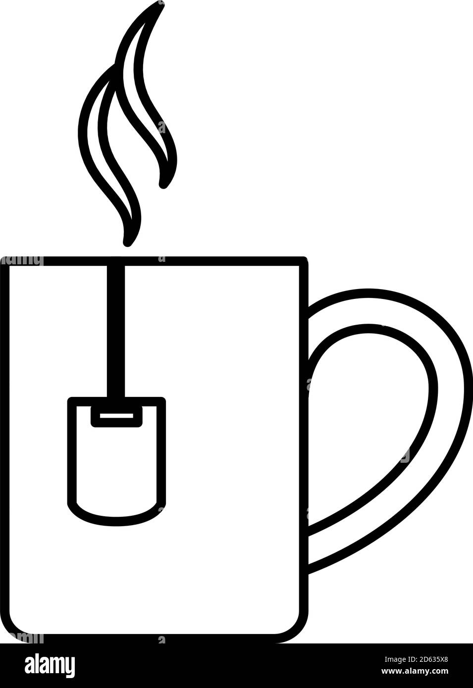 tè, teacup con teabag bevanda calda antiossidante linea icona illustrazione vettore Illustrazione Vettoriale