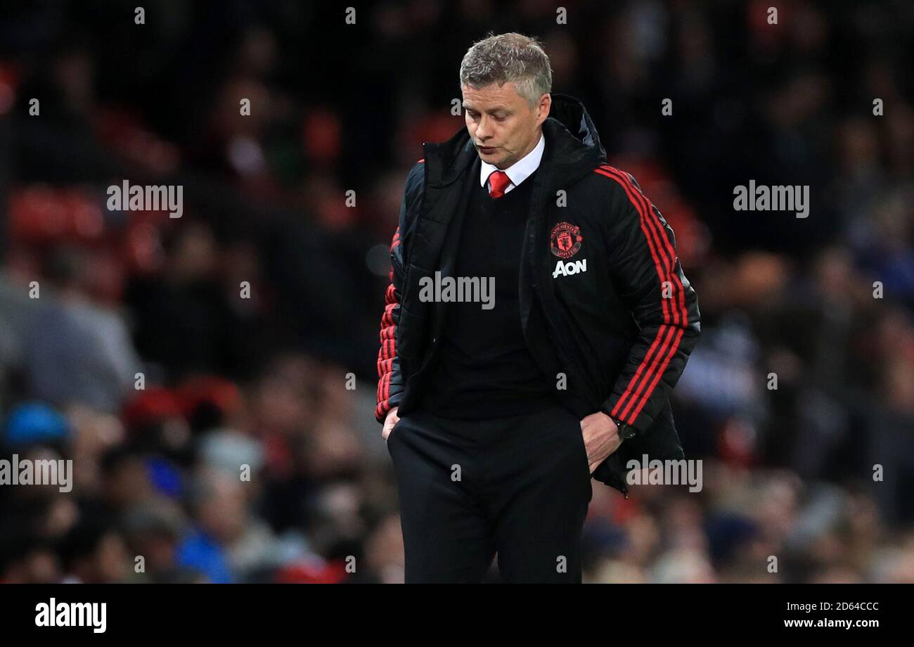 Il manager del Manchester United Ole Gunnar Solskjaer sembra dejected Foto Stock