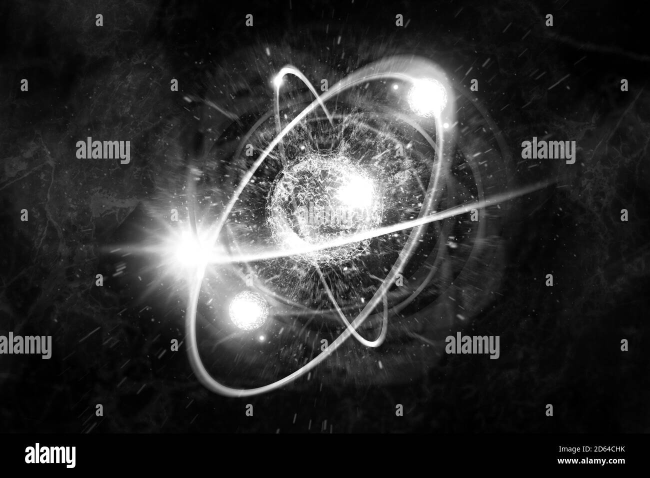 Close up della particella atomica scienza sfondo 3D illustrazione Foto Stock