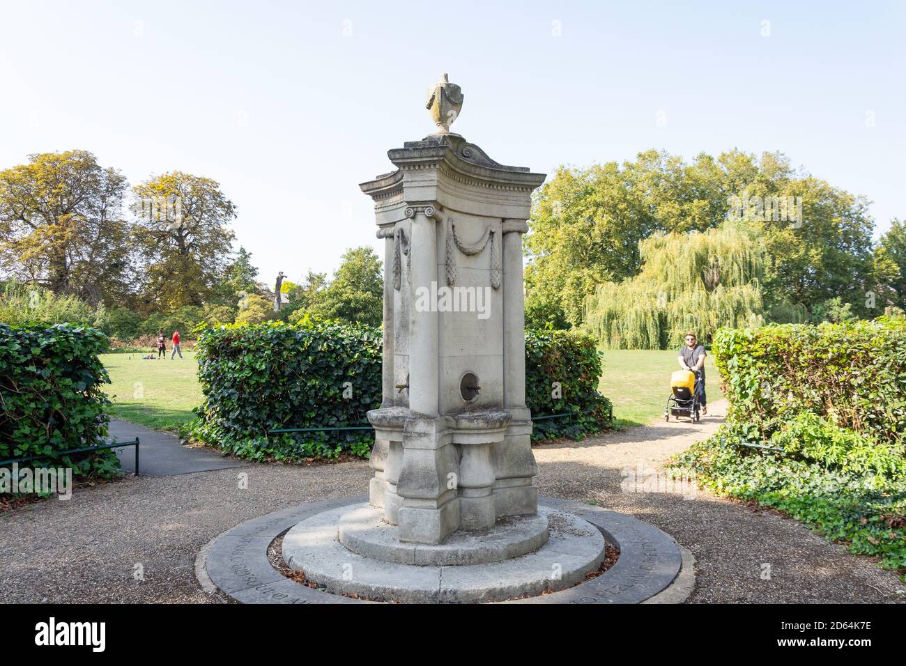 Memorial Fountain in Wandel Valley Park, Colliers Wood, London Borough of Merton, Greater London, England, Regno Unito Foto Stock