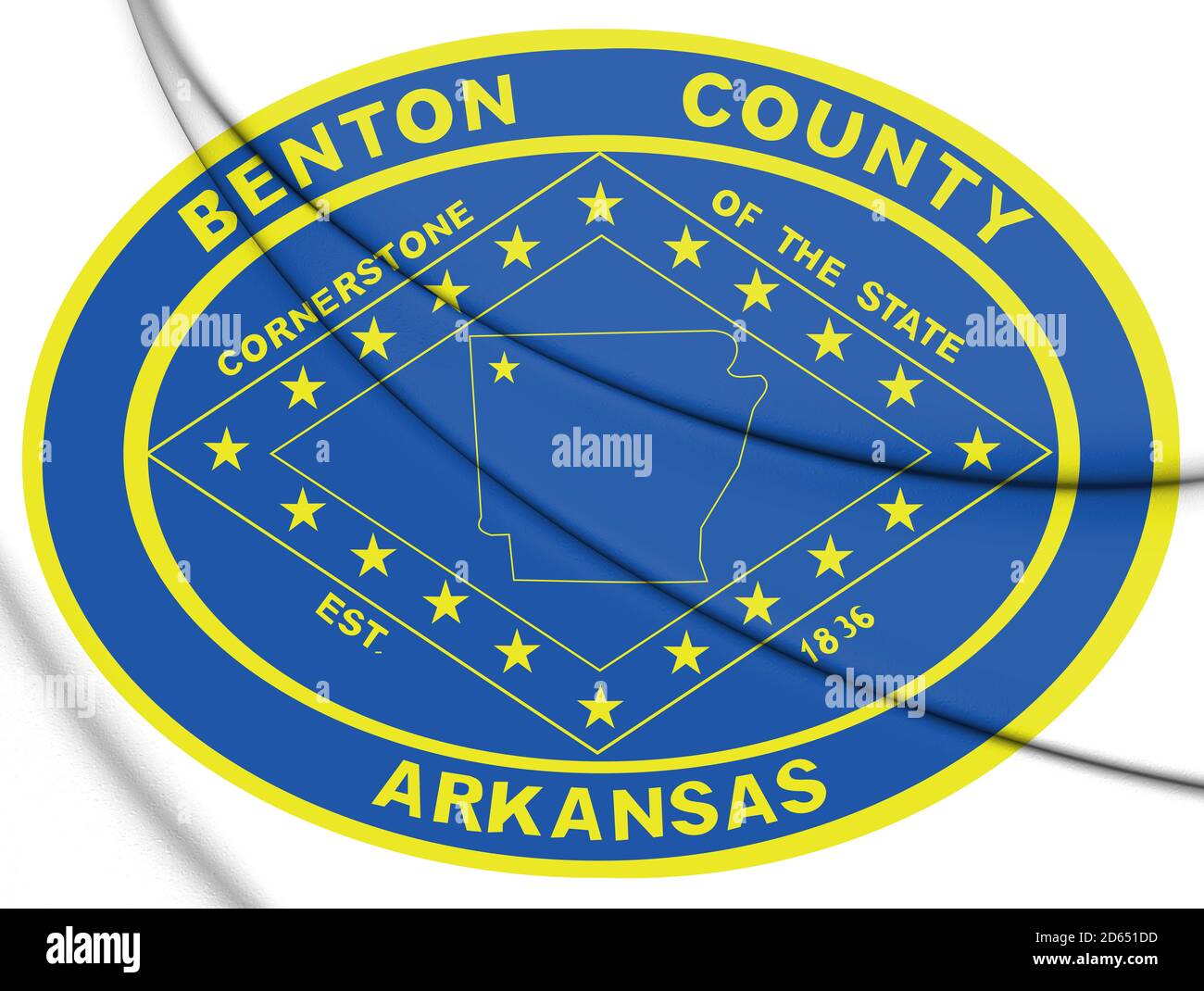 Sigillo 3D della contea di Benton (Arkansas), Stati Uniti. Illustrazione 3D. Foto Stock