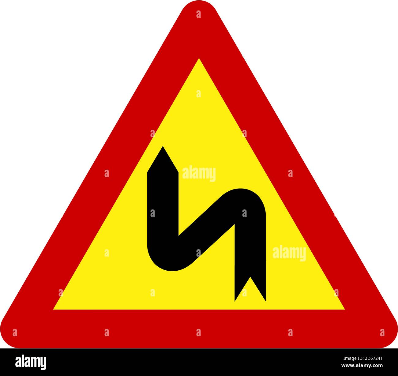 Segnale di avvertimento con curve pericolose sul simbolo a sinistra Foto Stock