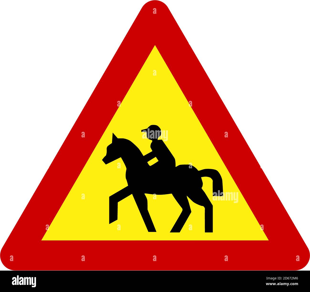 Segnale di avvertimento con simbolo di equitazione Foto Stock