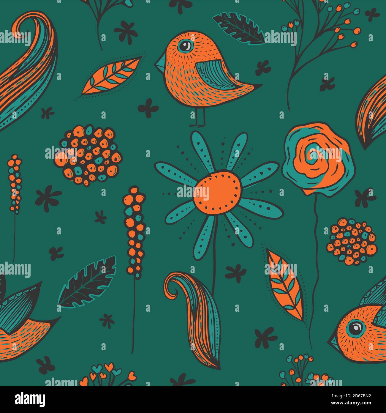 Ornamentali uccelli e fiori senza cuciture motivo. Illustrazione vettoriale Illustrazione Vettoriale