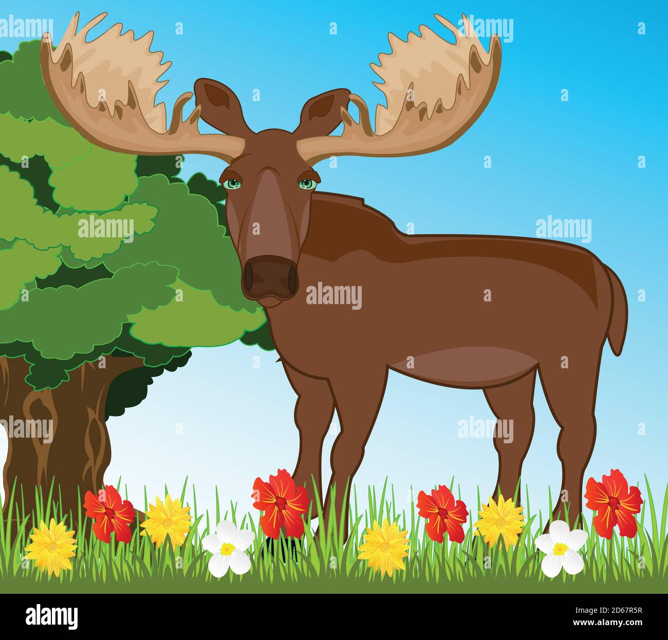 Fauna selvatica alce sullo sfondo della natura anno Illustrazione Vettoriale