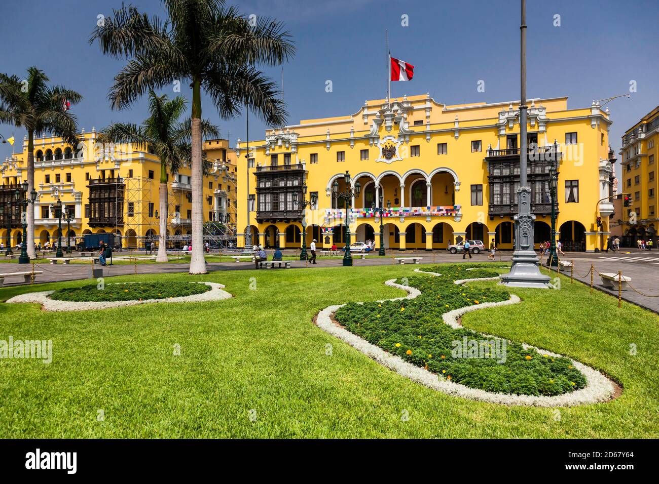 Plaza Mayor e Palazzo Municipale, Plaza de Armas, 'Plaza de Armas de Lima', Lima, Perù, Sud America Foto Stock