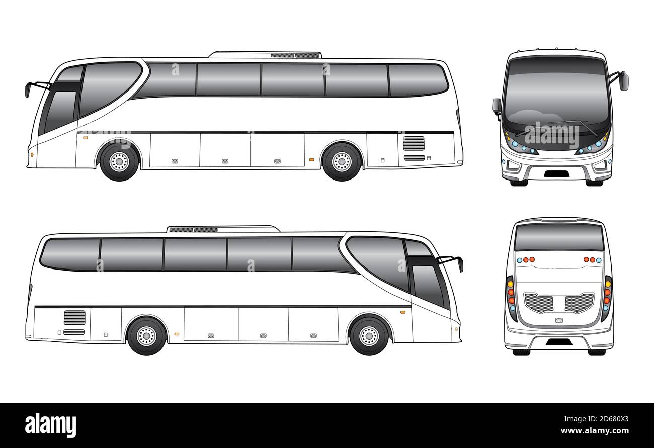 Modello Vector Luxury Touring Bus su sfondo bianco Foto Stock