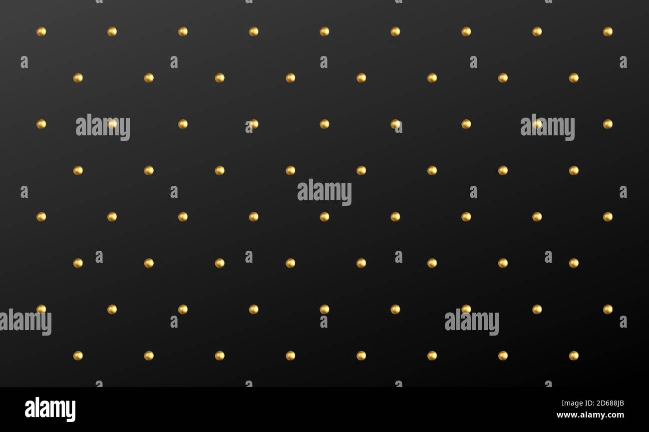 Polka Dot pattern di sfere d'oro realistiche su sfondo nero. Illustrazione vettoriale Illustrazione Vettoriale