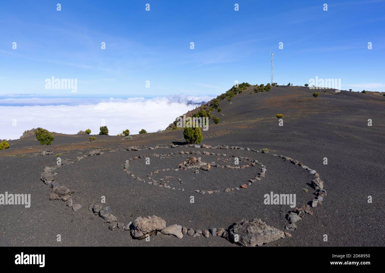 Cerchio di pietra sull'altopiano di Malpaso in El Isola di Hierro Foto Stock