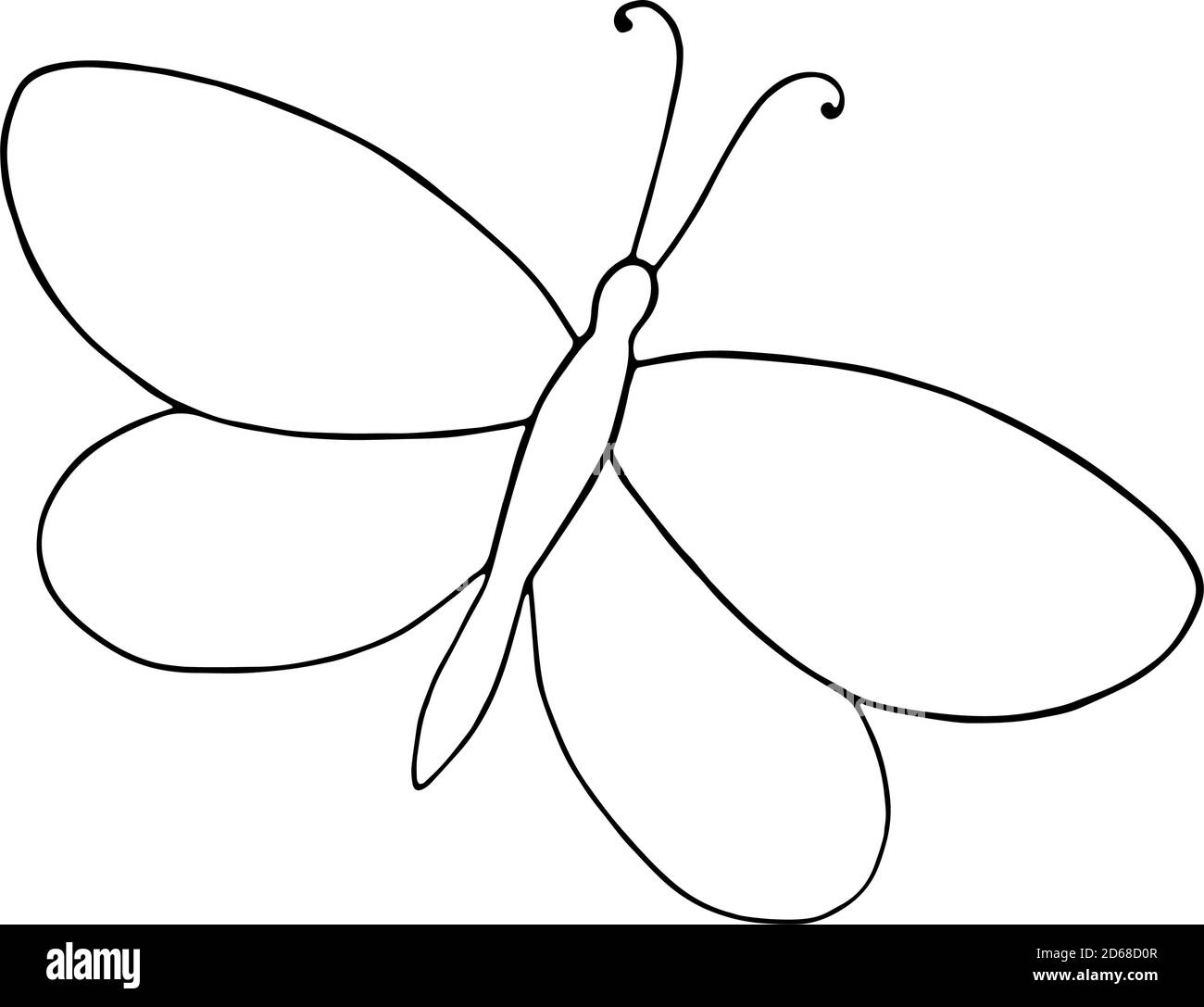 Una farfalla di contorno, semplice illustrazione vettoriale disegnata a mano, disegno di contorno in stile doodle, simbolo di estate e natura Illustrazione Vettoriale
