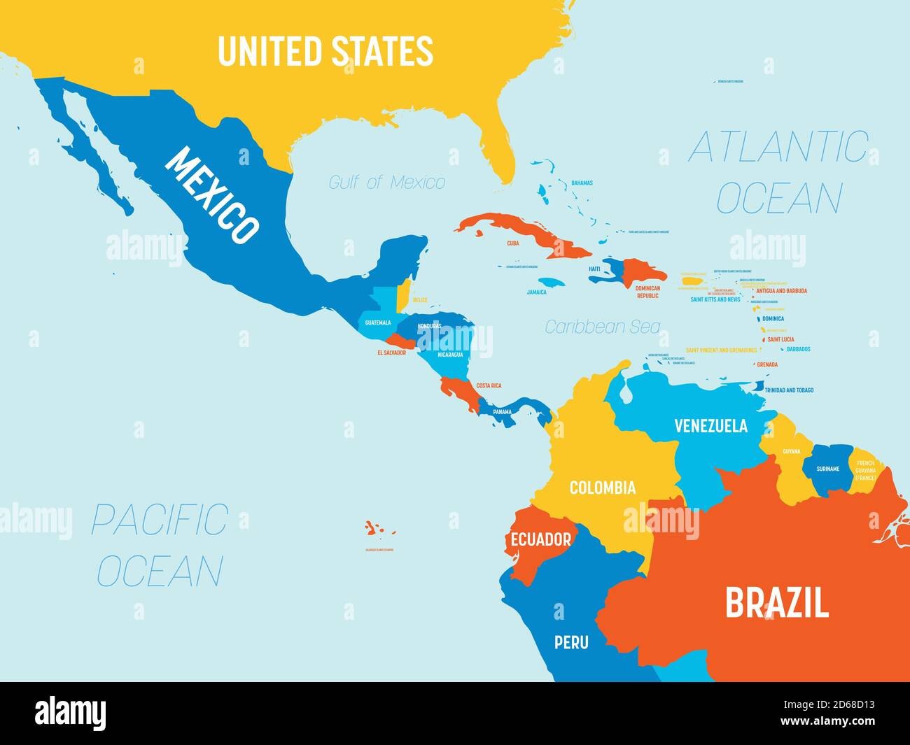 Mappa America Centrale - 4 colori brillanti. Mappa politica dettagliata  della regione dell'America centrale e dei Caraibi con l'etichettatura dei  nomi dei paesi, degli oceani e dei mari Immagine e Vettoriale -