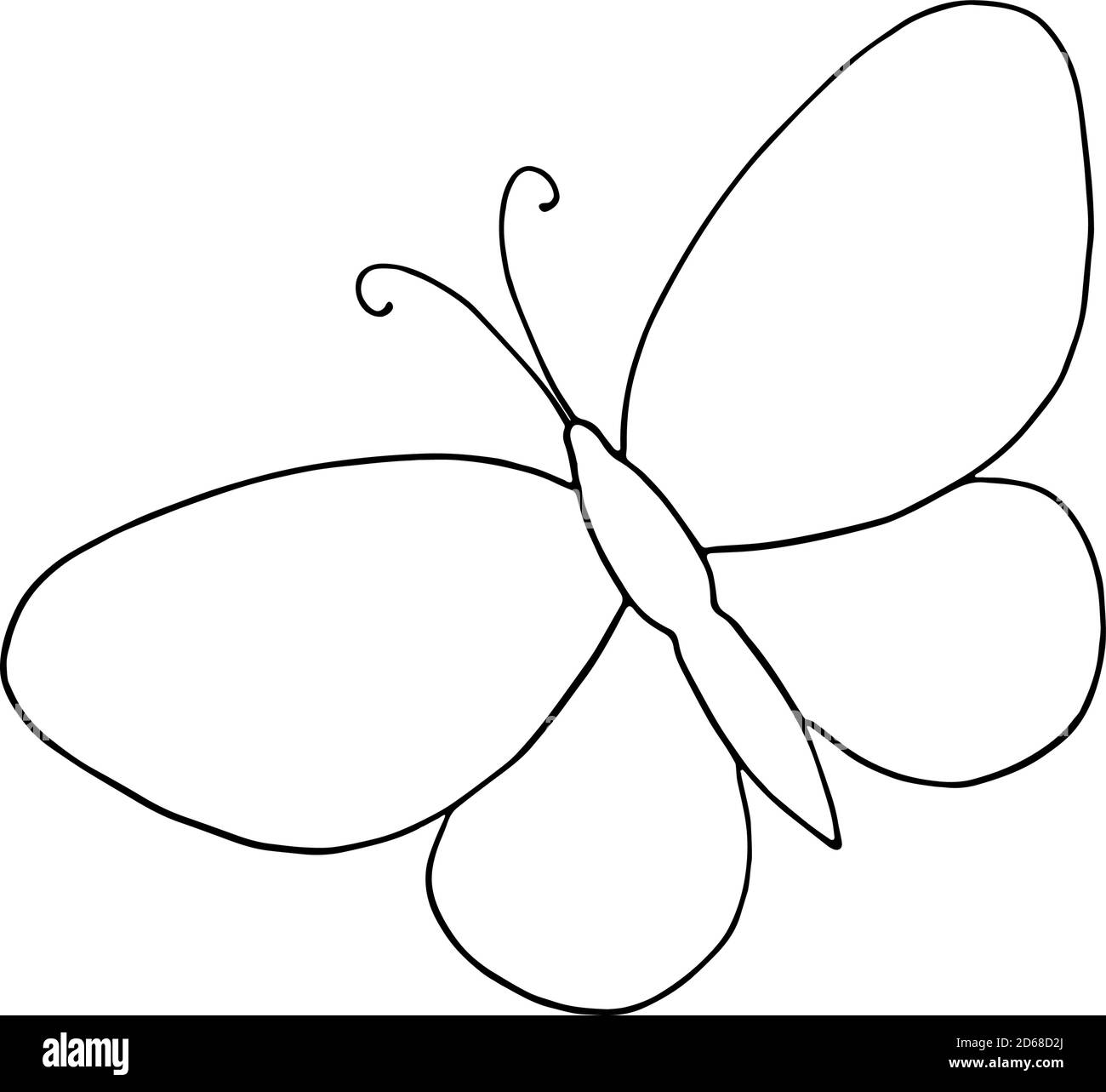Una farfalla disegnata a mano semplice vettore contorno illustrazione, contorno disegno in stile doodle, simbolo di estate e natura Illustrazione Vettoriale