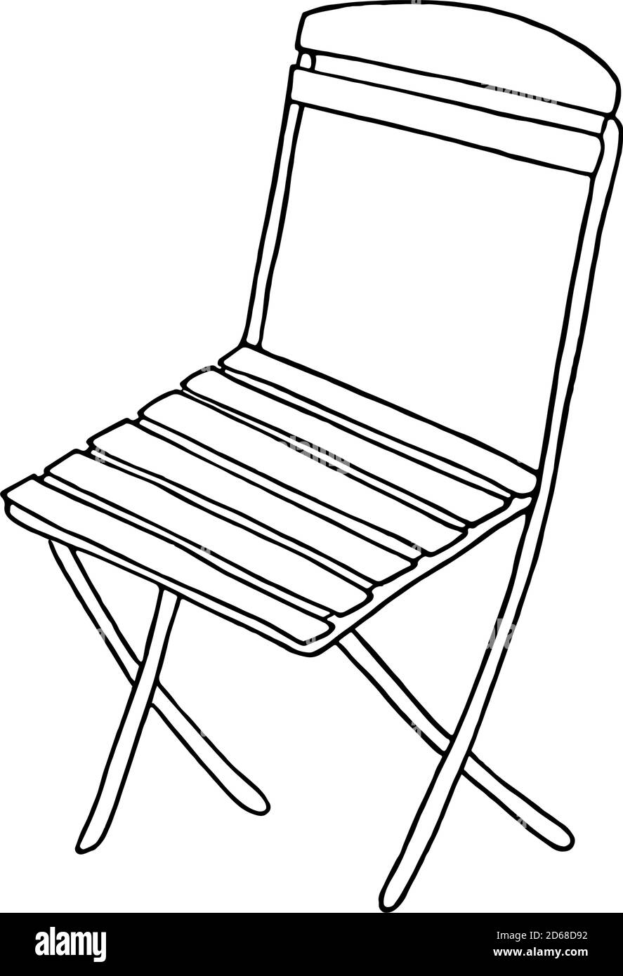 Illustrazione vettoriale disegnata a mano di una semplice sedia da giardino, disegnando sullo sfondo bianco Illustrazione Vettoriale