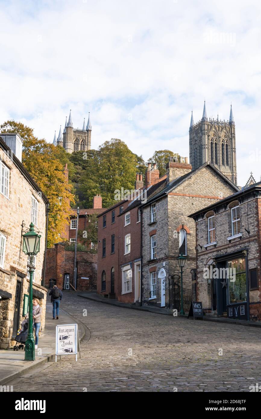 Veew su collina ripida Lincoln City Lincolnshire ottobre 2020 Foto Stock
