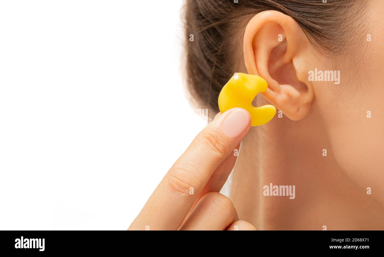 inserti auricolari per ambienti rumorosi, tappi auricolari sagomati personalmente per la vista ravvicinata dell'orecchio Foto Stock