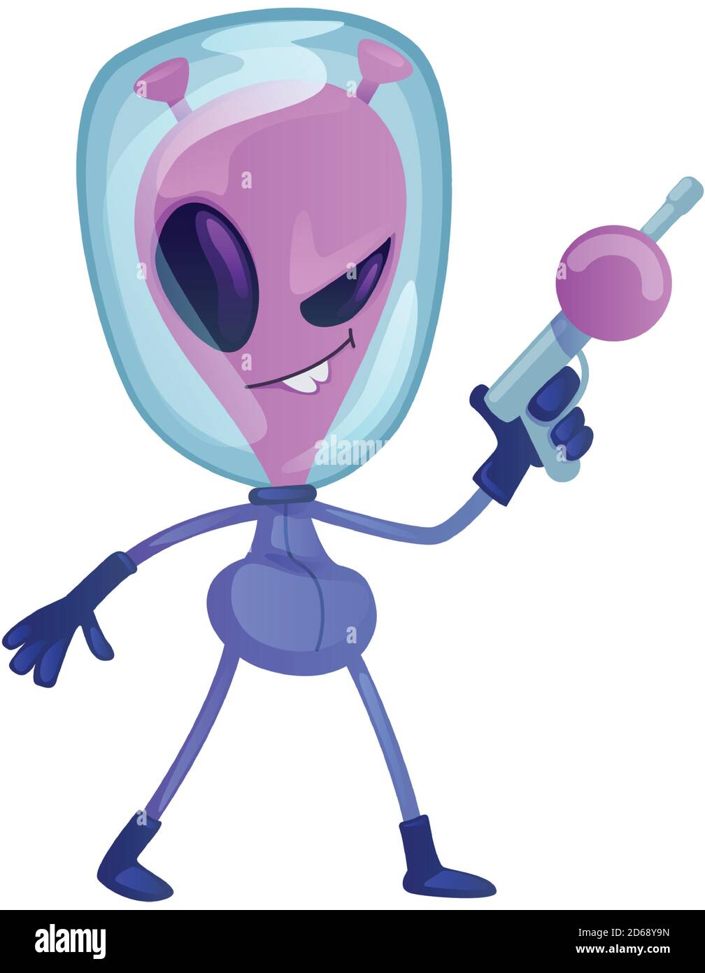 Alieno con l'arma spaziale piatto cartoon illustrazione vettoriale Illustrazione Vettoriale
