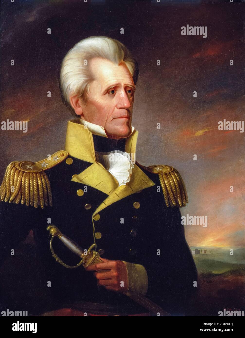 Andrew Jackson (1767-1845), soldato e statista americano che fu il settimo presidente degli Stati Uniti, dipingendo ritratto in uniforme militare di Ralph Eleaser Whiteside Earl, 1835 Foto Stock