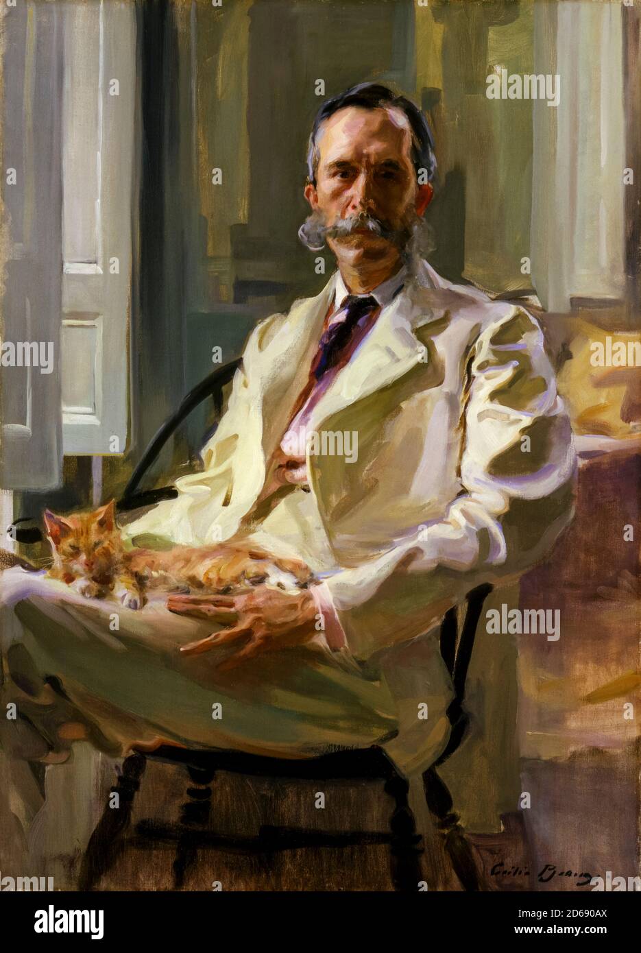 Uomo con il gatto Henry Sturgis bevitore 1850 1937 ingegnere