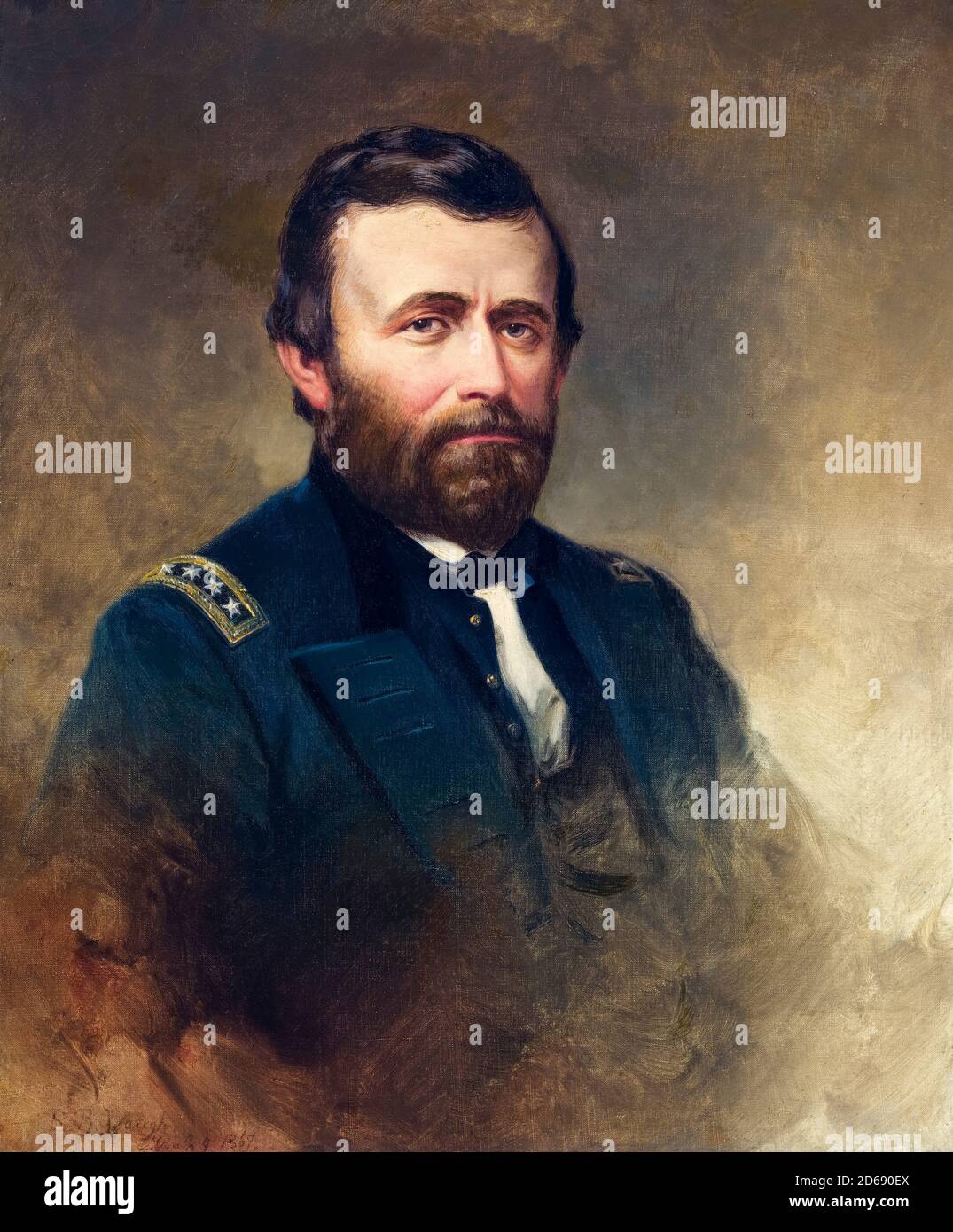 Ulysses S Grant (1822-1885), soldato e politico americano che ha servito come il 18 ° presidente degli Stati Uniti, ritratto dipinto in uniforme militare di Samuel Bell Waugh, 1869 Foto Stock