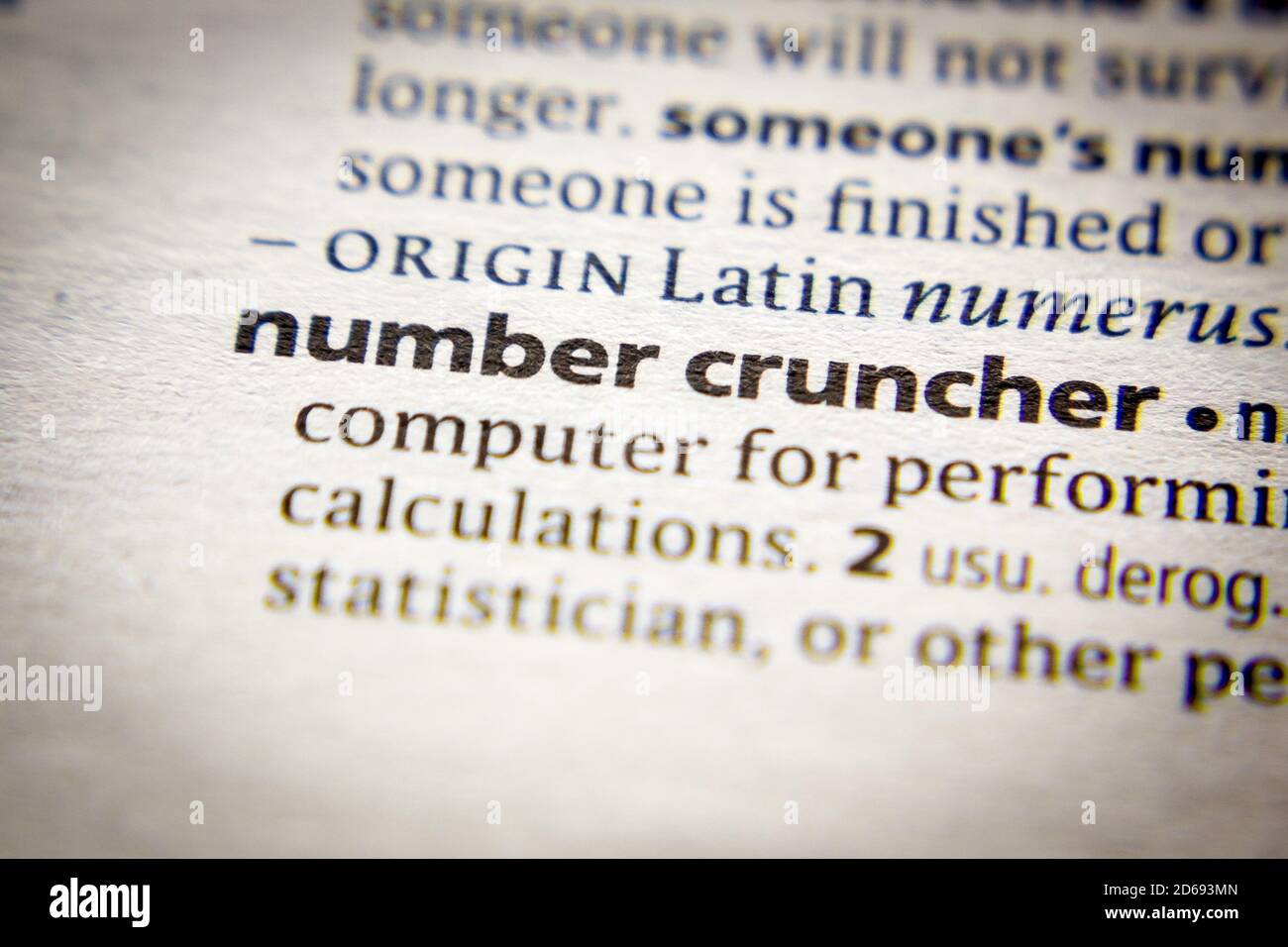 Parola o frase numero cruncher in un dizionario Foto Stock