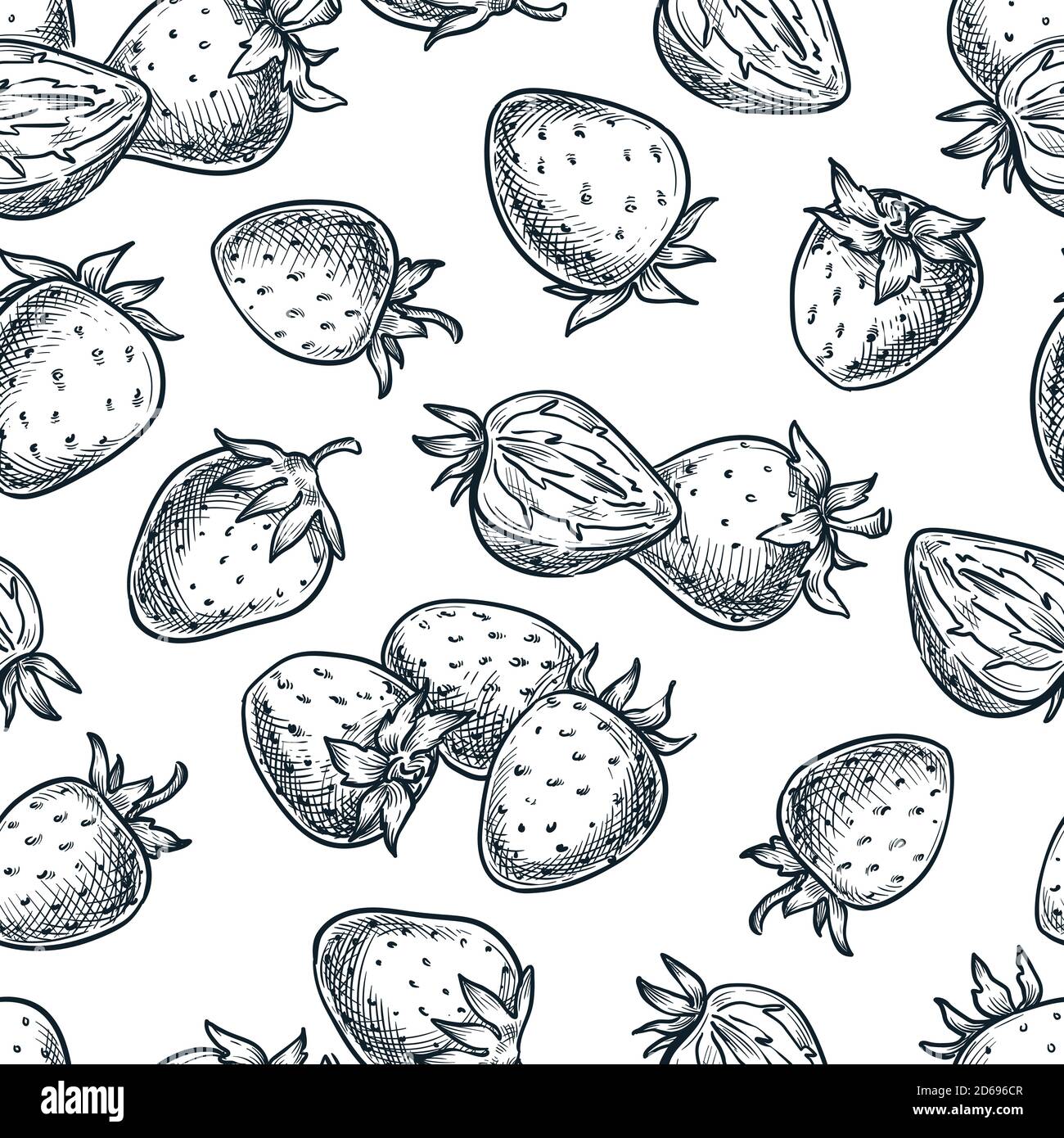 Dolce fresco fragola modello senza cuciture. Primavera ed estate in bianco e nero disegno vettoriale di bacche lineari. Fondo disegnato a mano, tessuto p Illustrazione Vettoriale