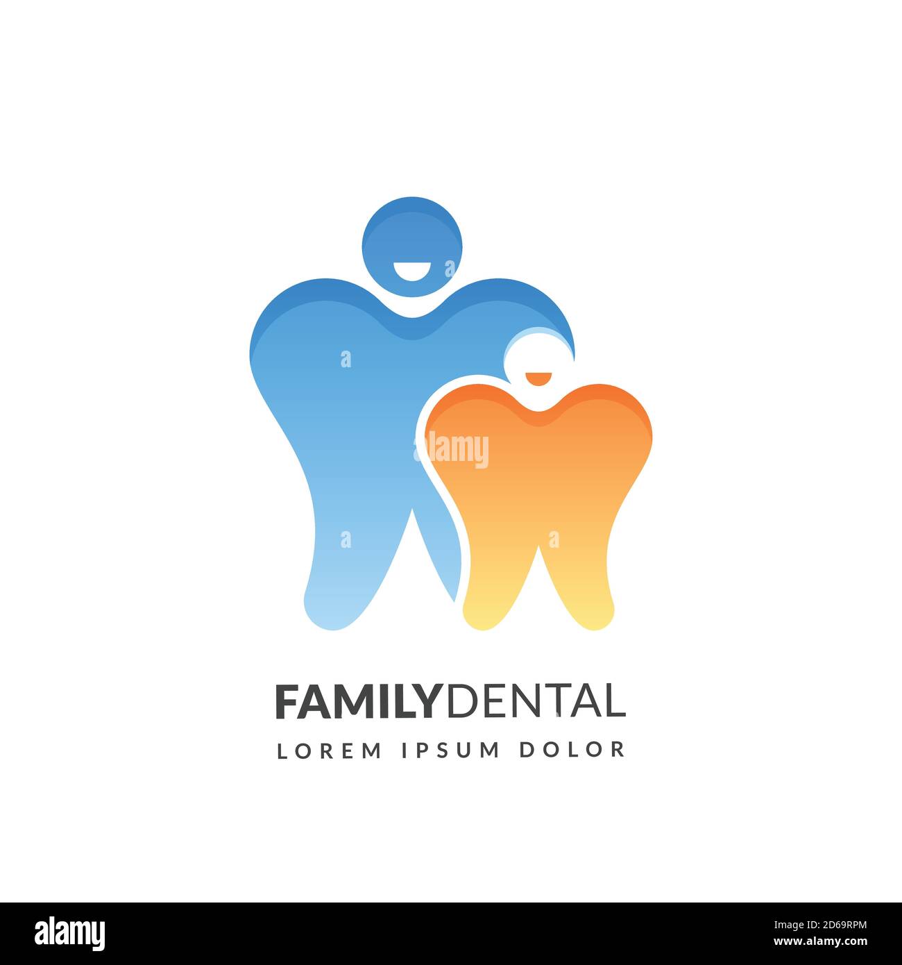 Logo della clinica odontoiatrica per la famiglia o modello di emblema, isolato su sfondo bianco. Profilo astratto del dente umano, del bambino e della madre, vec Illustrazione Vettoriale