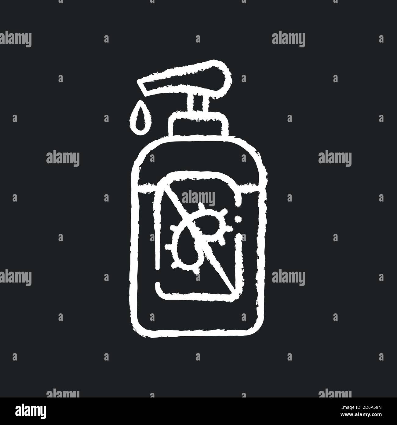 Pompare l'igienizzatore per bottiglie con l'icona bianca gesso su sfondo nero Illustrazione Vettoriale