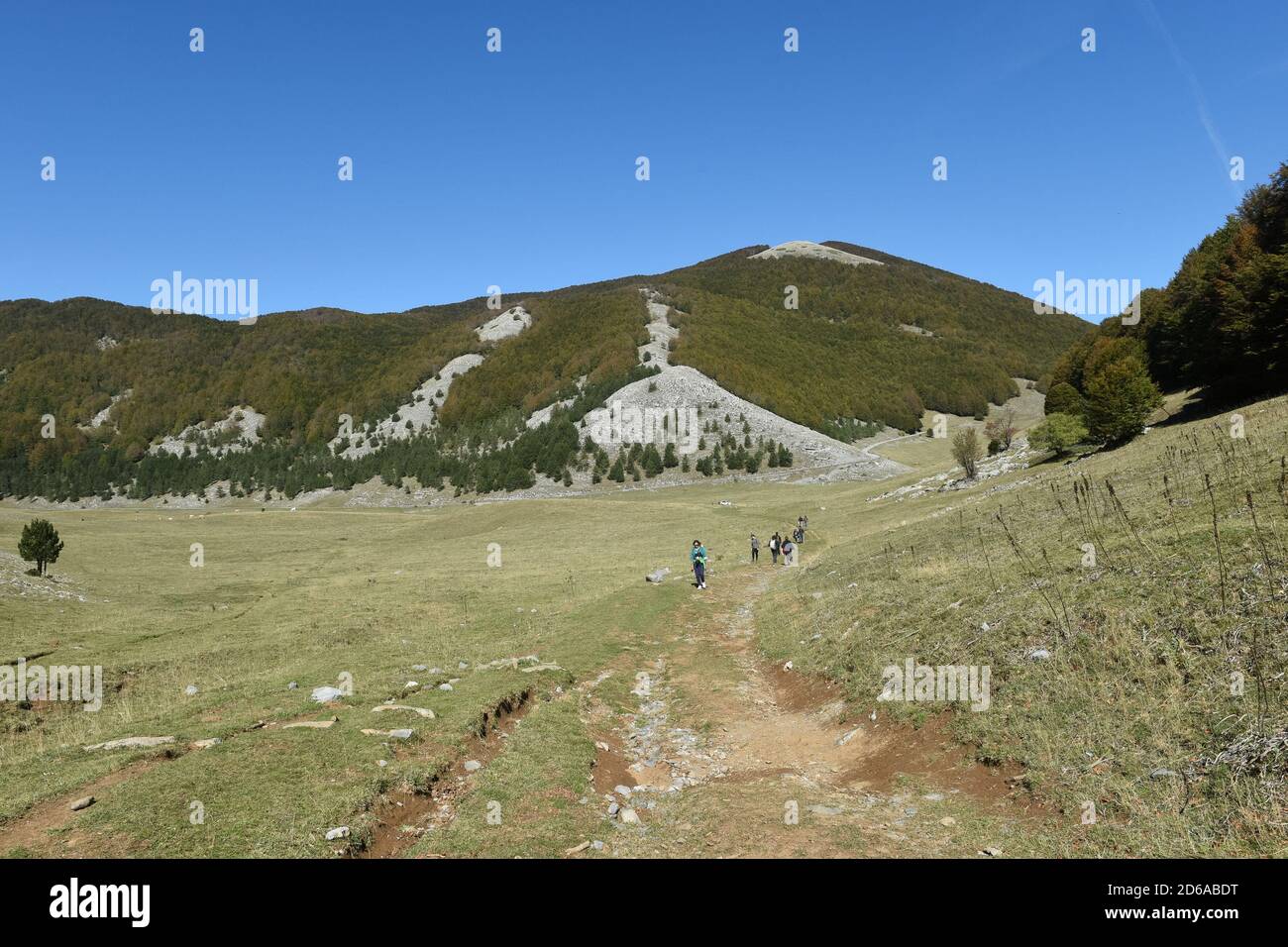 Viggianello, Italia. 11 Ott 2020. Turisti nel piano Ruggio a circa 1550 metri di altezza, sui monti Pollino in Basilicata, Italia meridionale. Meta turistica molto popolare durante tutto l'anno. Credit: Agenzia fotografica indipendente/Alamy Live News Foto Stock