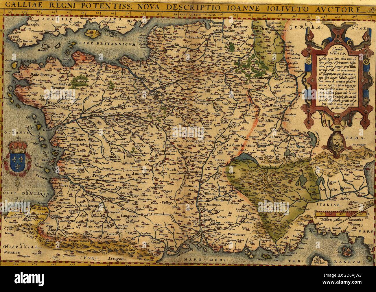 Antica carta della Francia, di Abraham Ortelius, circa 1570 Foto Stock