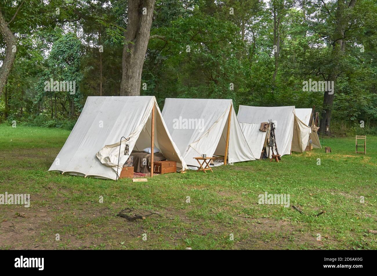 Campo di battaglia di Gettysburg; Guerra civile americana. Tende per soldati Foto Stock