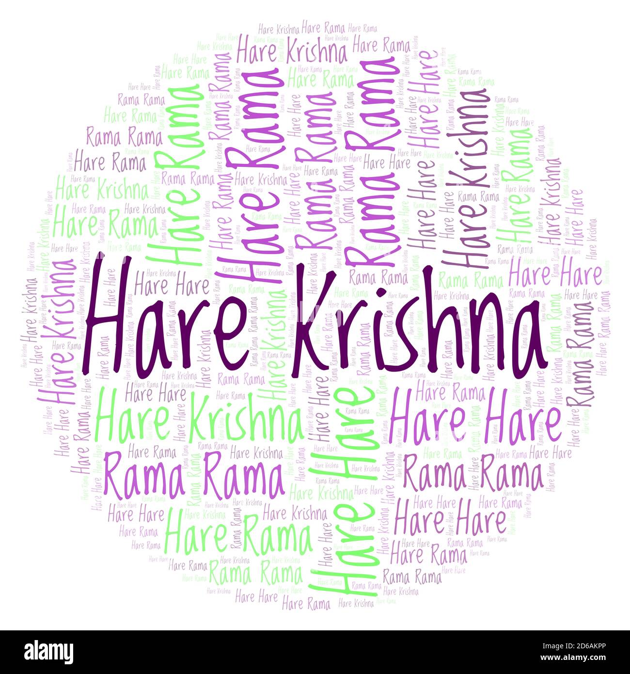 Nuvola di parole di Hare Krishna. Wordcloud fatto solo da lettere e parole. Foto Stock