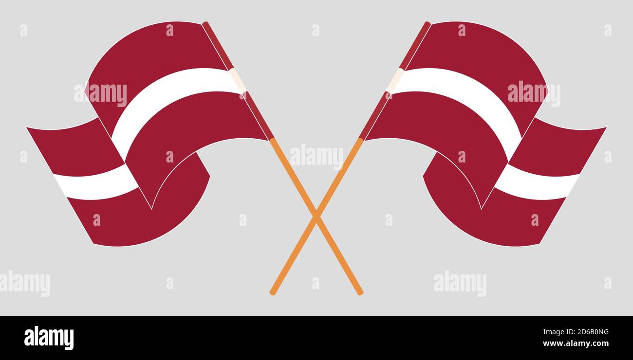Bandiere incrociate e sventolanti della Lettonia. Illustrazione vettoriale Illustrazione Vettoriale