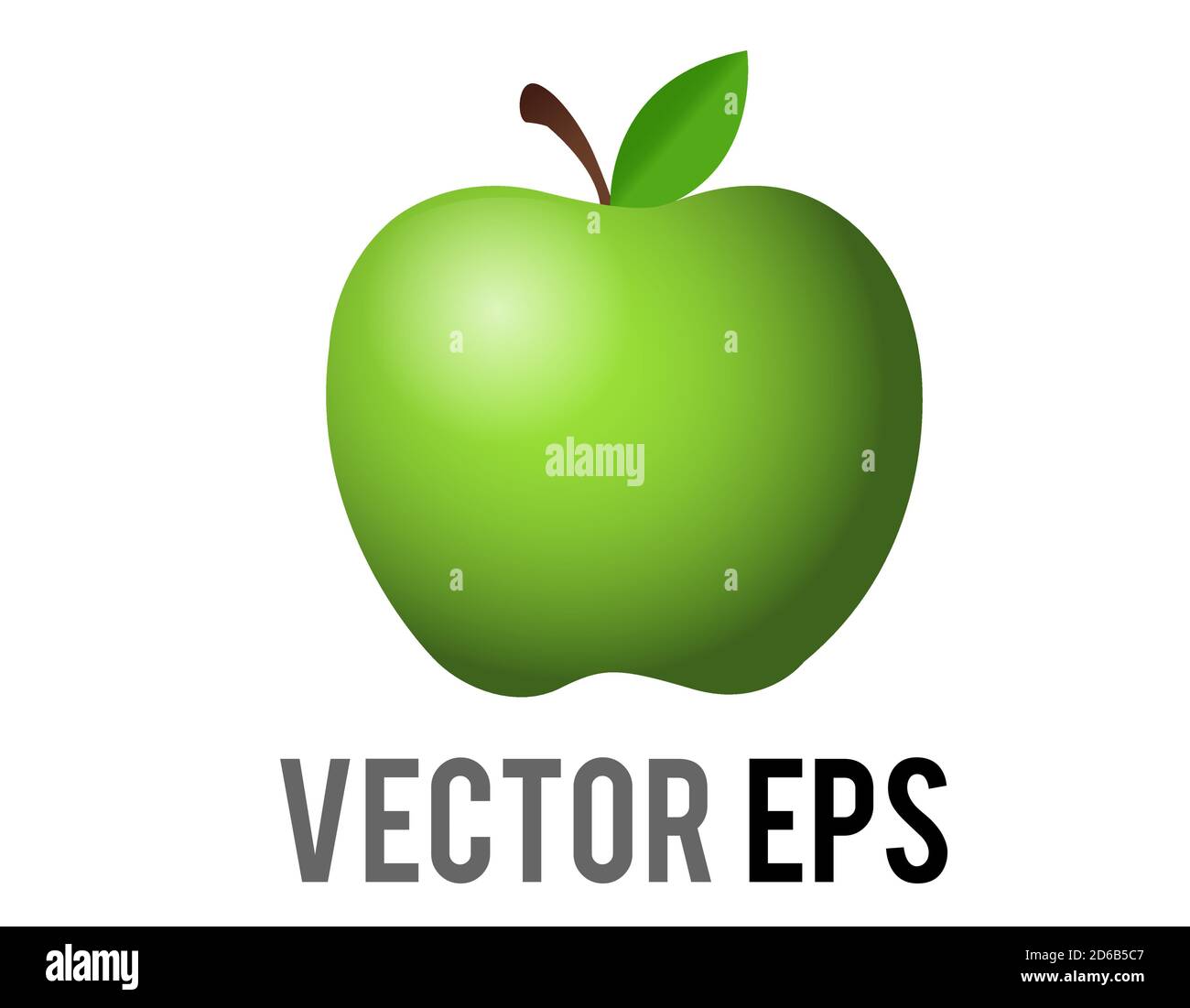 Il vettore isolato classico verde deliziosa mela icona, mostrato con stelo, singolo, foglia verde Illustrazione Vettoriale