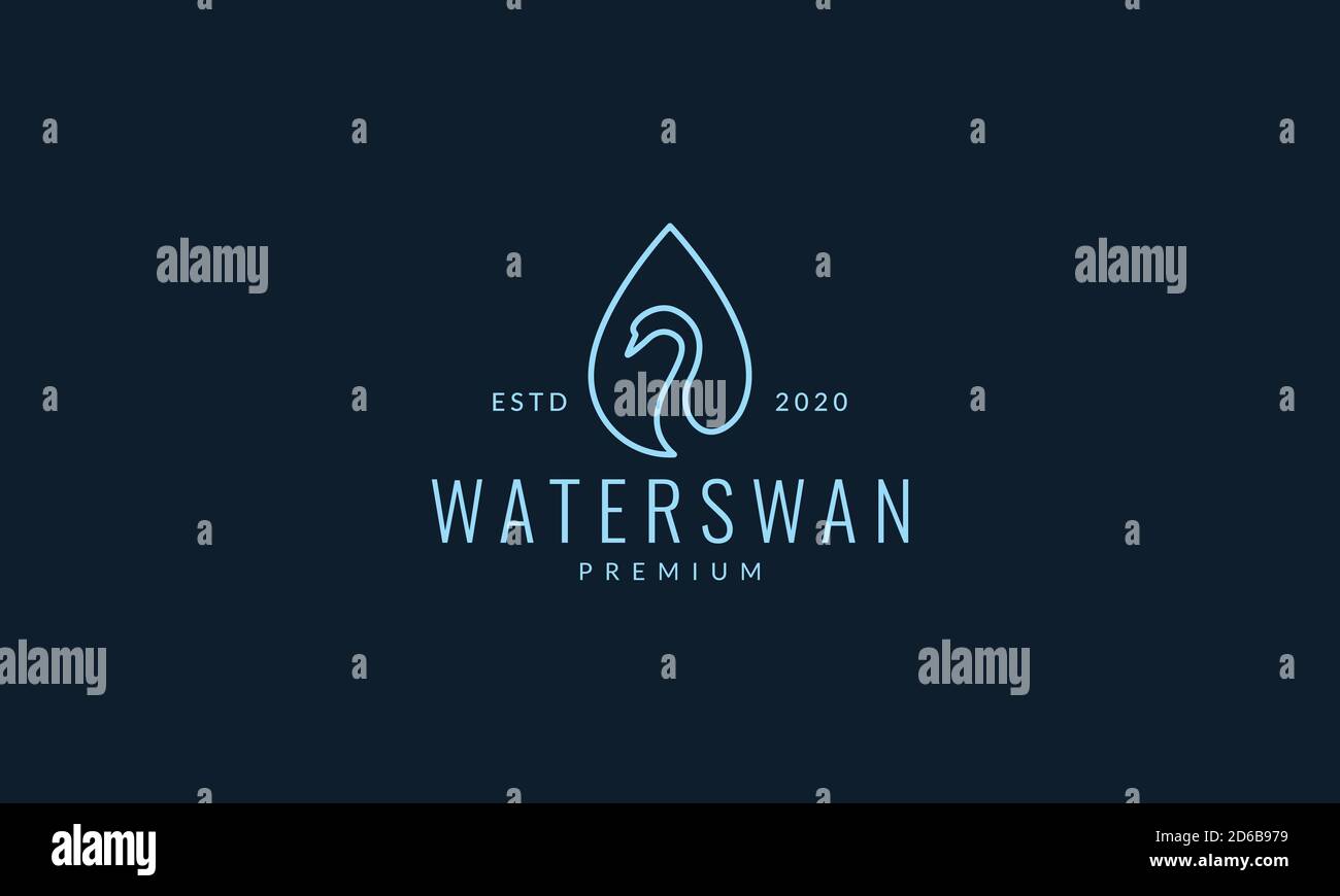 cigno di uccello con disegno di illustrazione vettoriale del logo della linea dell'acqua goccia Illustrazione Vettoriale