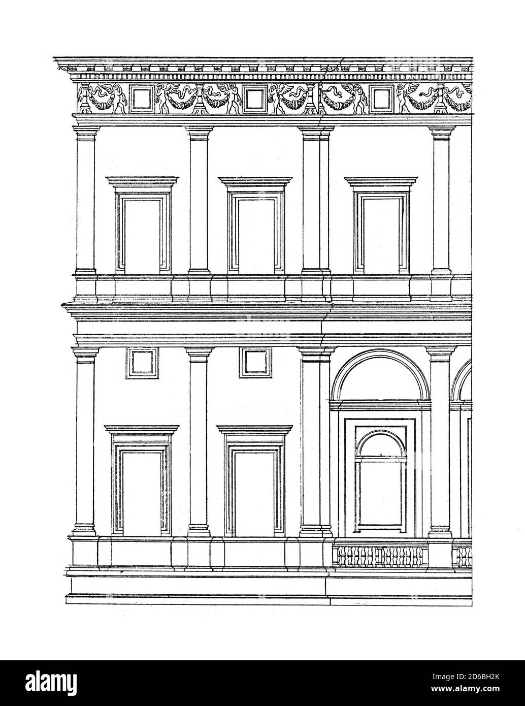 Incisione ottocentesca di Palazzo Farnese a Roma. Illustrazione pubblicata in vergleichende Architektonische Formenlehre di Carl Scholtze, Leipz Foto Stock